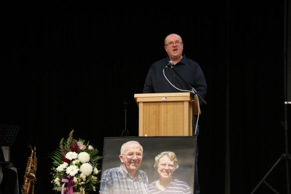 Matthew Patterson pays tribute to his parents at a memorial service.