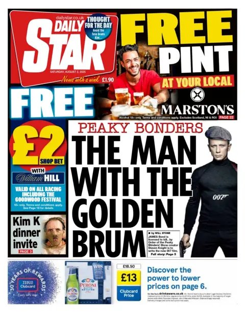 "The man with the golden brum" reads the headline one the front page of the Daily Star.