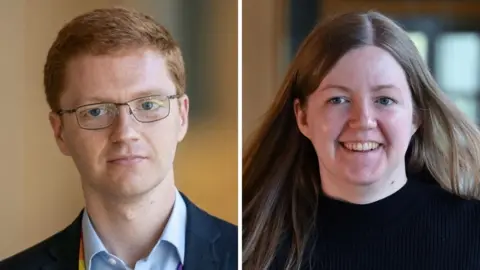 BBC A composite image of Ross Greer, on the left, and Gillian Mackay, on the left. Greer has ginger hair and glasses and is wearing a blue suit and shirt. Mackay has fair hair and is wearing a black jumper. 