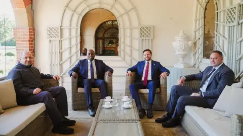 UK government handout From left to right: Secretary of the National Security and Defence Council of Ukraine, UK Foreign Secretary David Lammy, US Vice-President JD Vance and Andriy Yermak, Zelensky's chief of staff