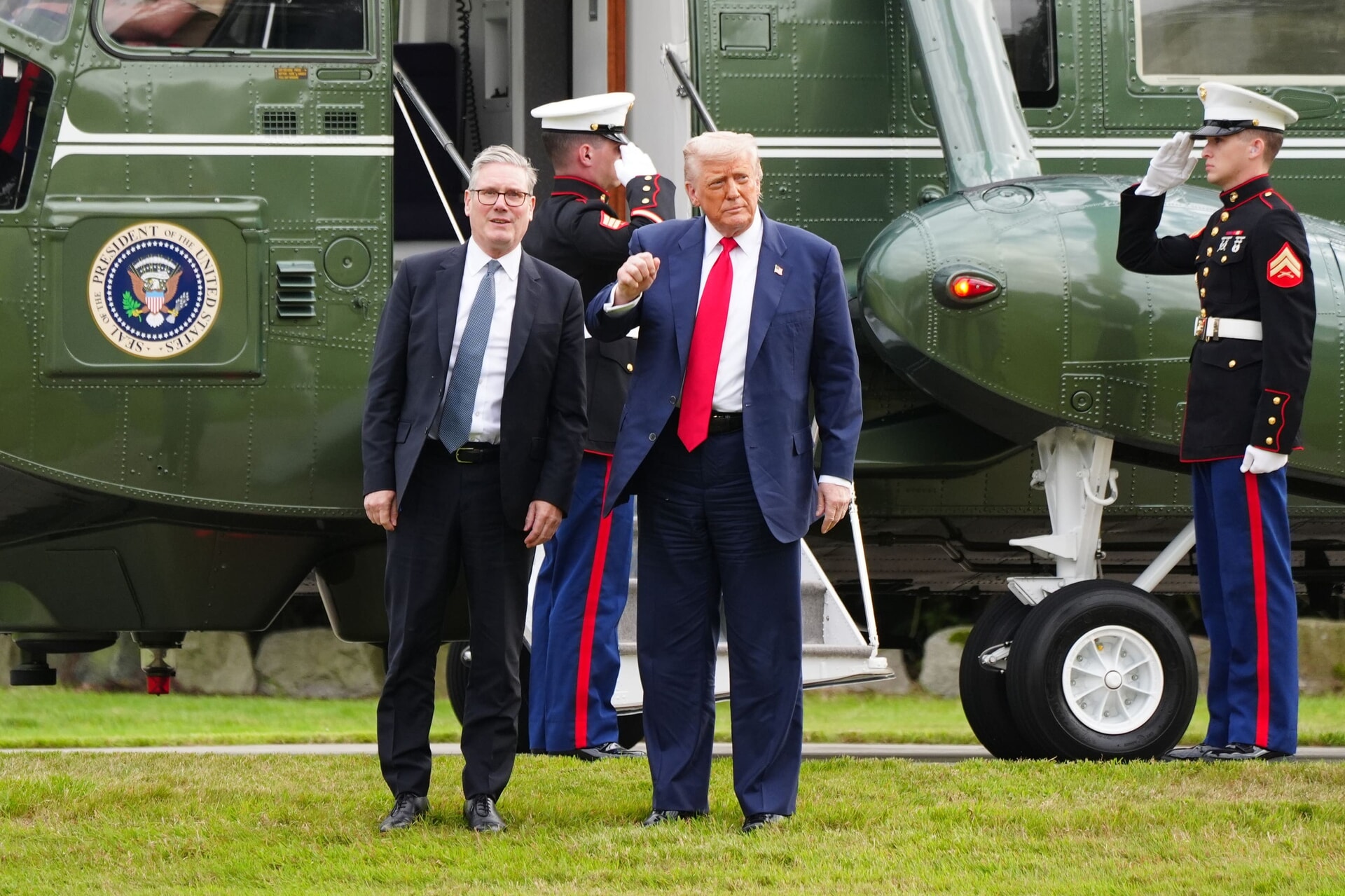 US president Donald Trump with Prime Minister Sir Keir Starmer at Trump International golf course in Aberdeenshire.