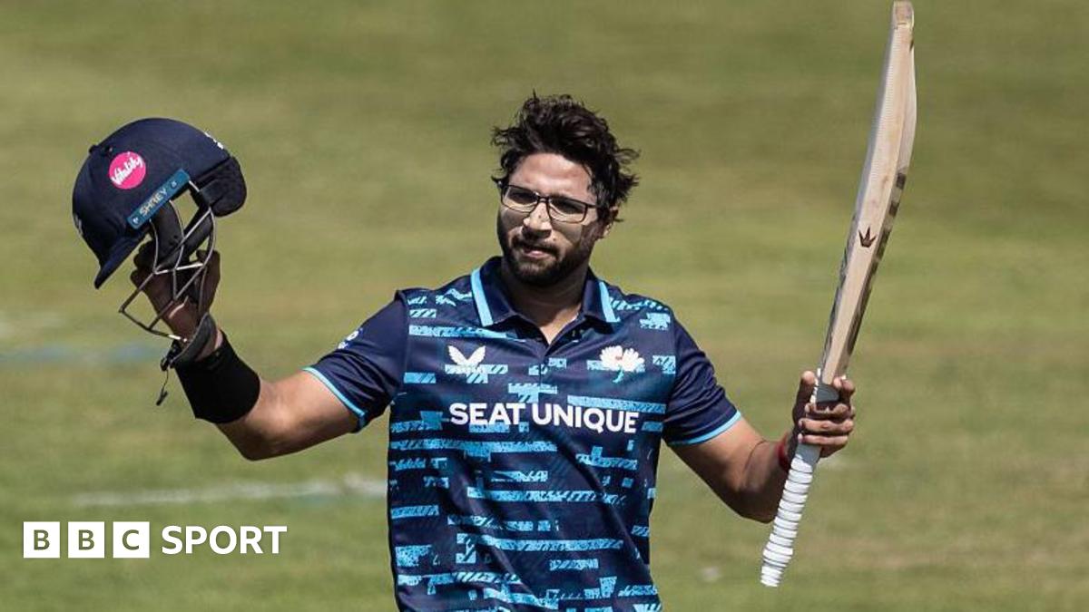 Imam-ul-Haq celebrates reaching fifty for Yorkshire away to Northamptonshire in the One-Day Cup
