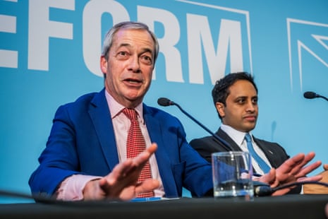 Nigel Farage and Zia Yusuf lead a Reform party press conference in February 2025.