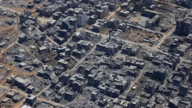 Aerial shot of Gaza taken from German Air Force plane dropping aid