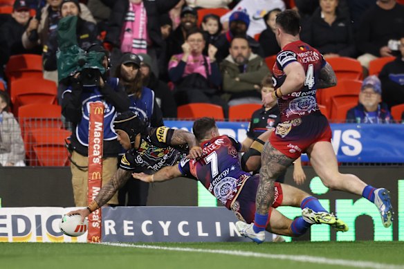 Brian To’o crosses in the corner for the Panthers.