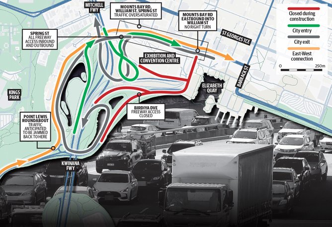 The WA Government intends to modify the Spring Street and William Street intersections along Mounts Bay Road, according to council documents.