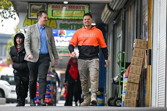 Youth Projects chief executive Trent Miller with Dylan D’Emanuele. The organisation helped Dylan get a job where he is thriving.