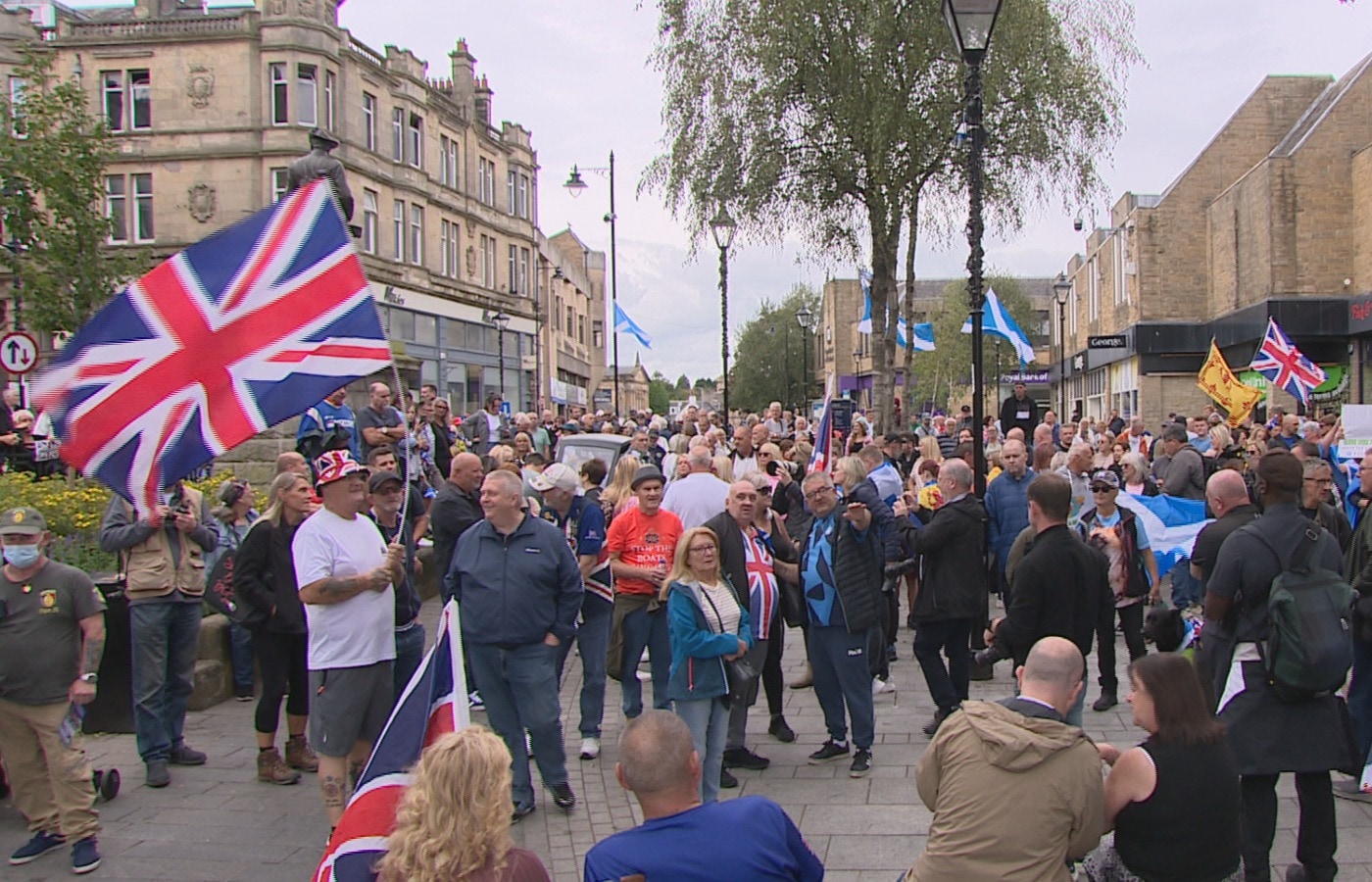 Protesters gathered outside Labour MP Euan Stainbank's office.