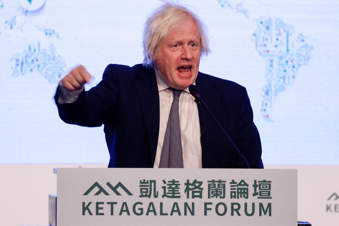 Former British Prime Minister Boris Johnson delivers a keynote speech at the annual Ketagalan forum in Taipei, Taiwan August 5, 2025. REUTERS/Ann Wang