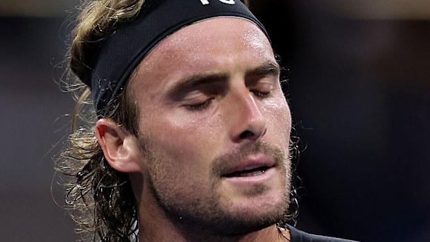 Stefanos Tsitsipas of Greece reacts against Daniel Altmaier of Germany.