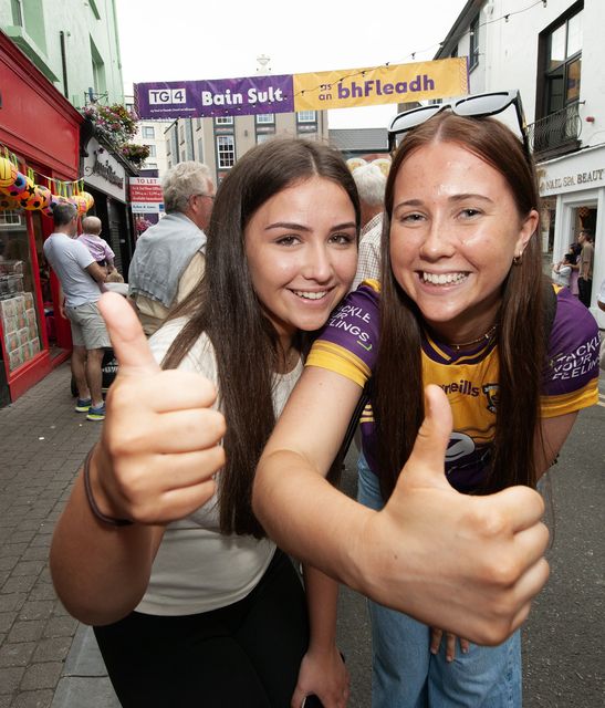 Aine Breen and Abbie Kelly from Carrig on Bannow pictured on the main street during the opening day of the Fleadh Cheoil na hEireann on Sunday. Pic: Jim Campbell