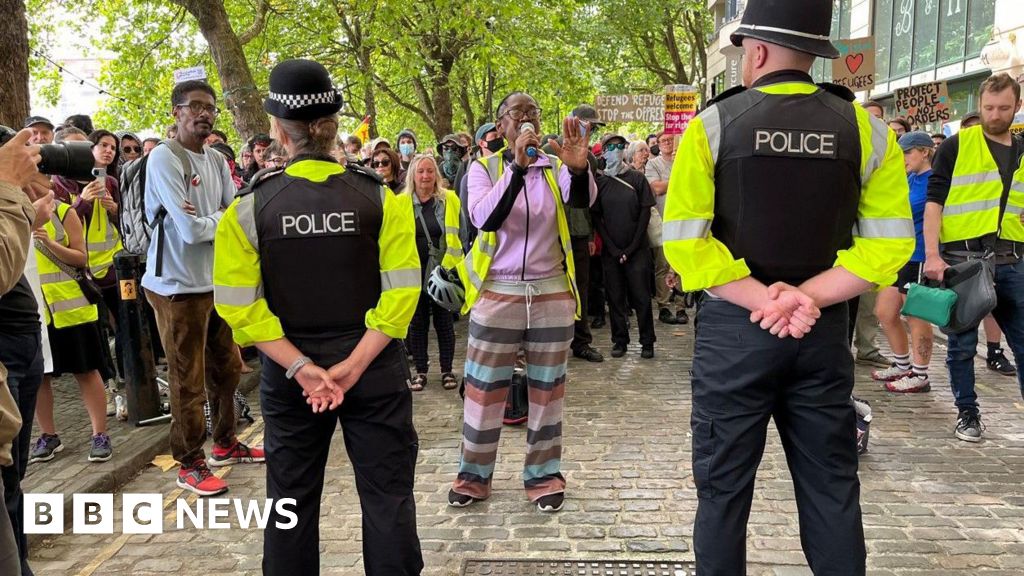 Two groups clash on immigration outside Bristol hotel