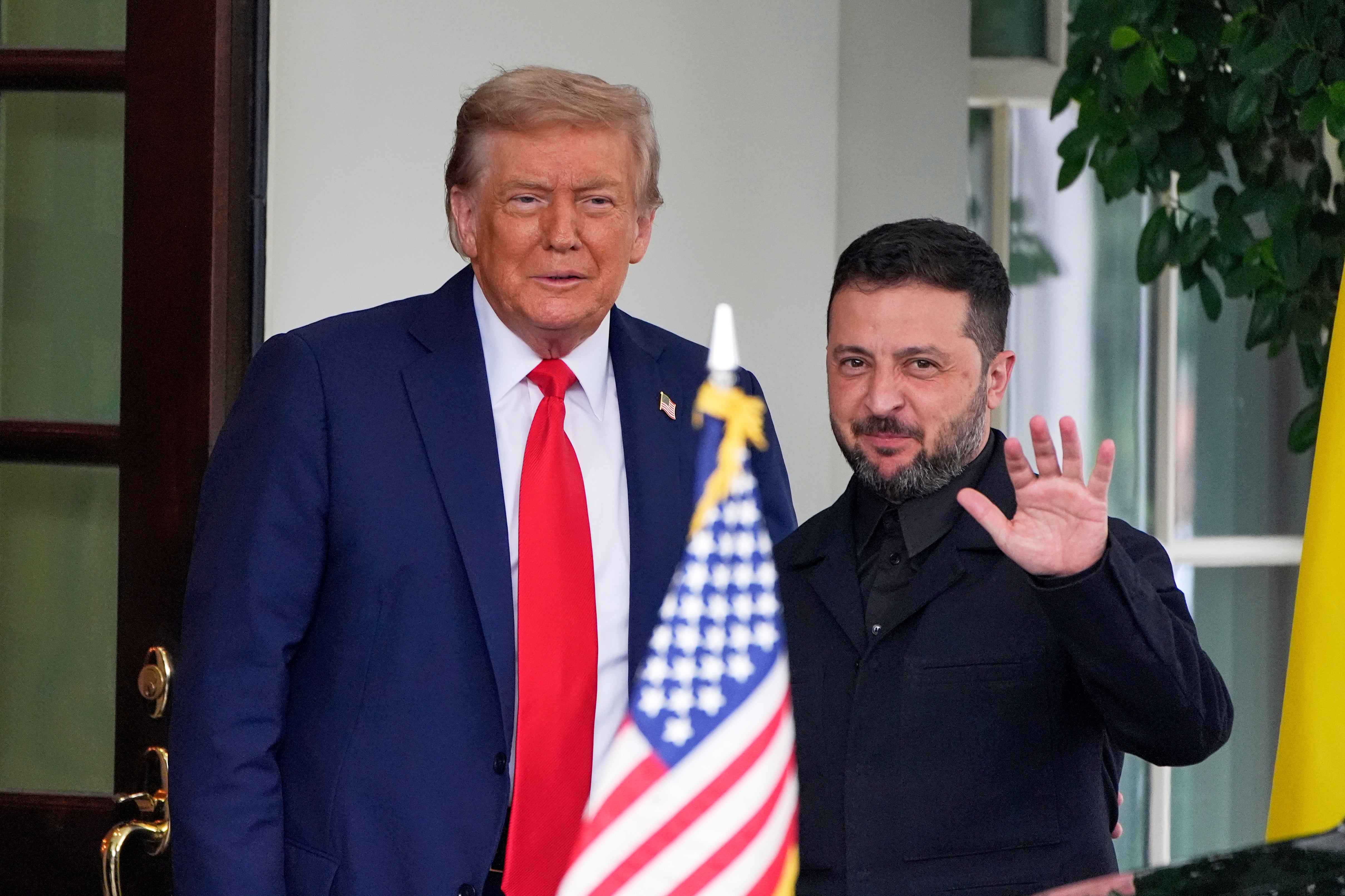 President Donald Trump greets Ukraine's president Volodymyr Zelensky as he arrives at the White House