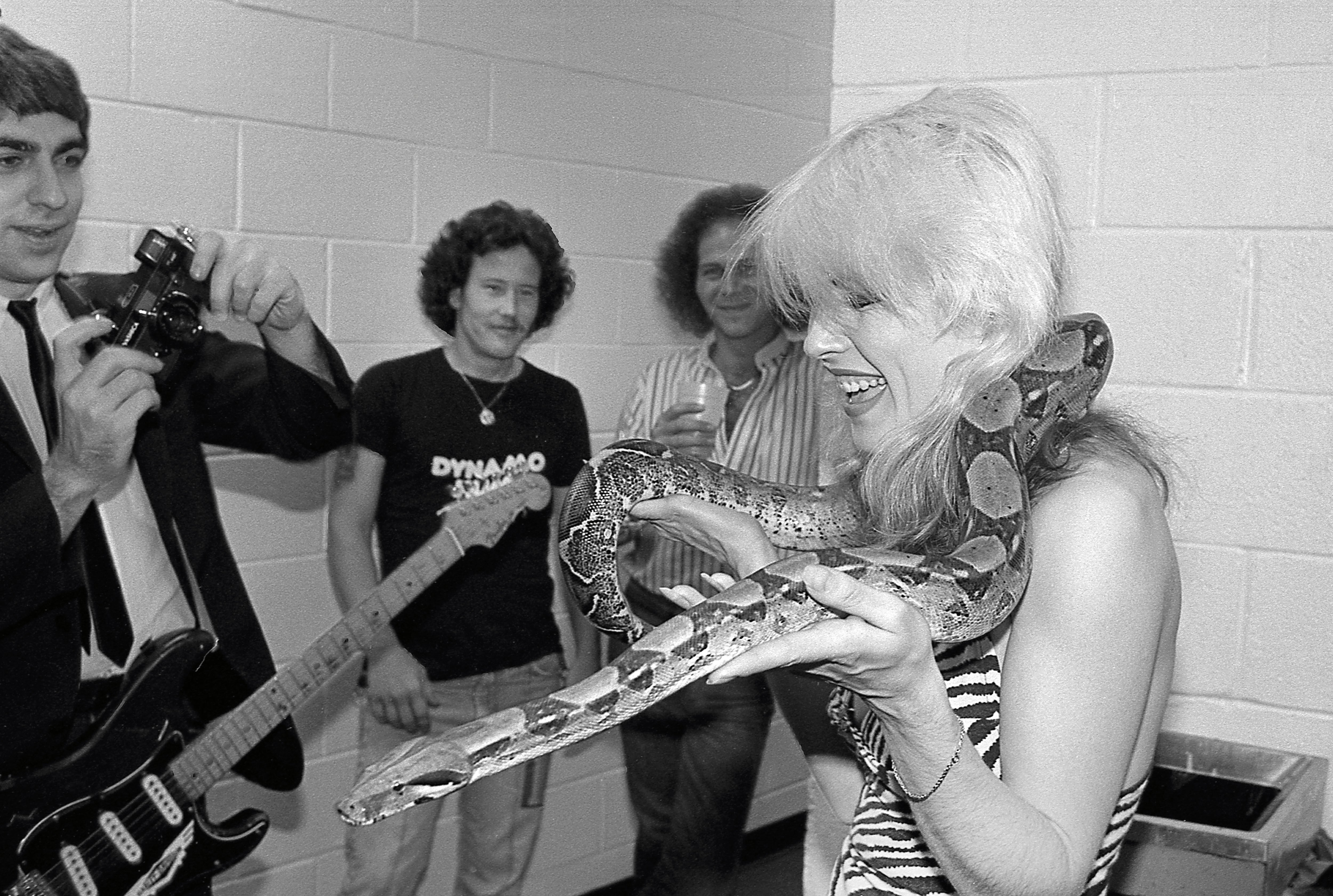 Blondie backstage at the Spectrum Stadium in Philadelphia, where they were booked as the support act for Alice Cooper, 2 July 1978