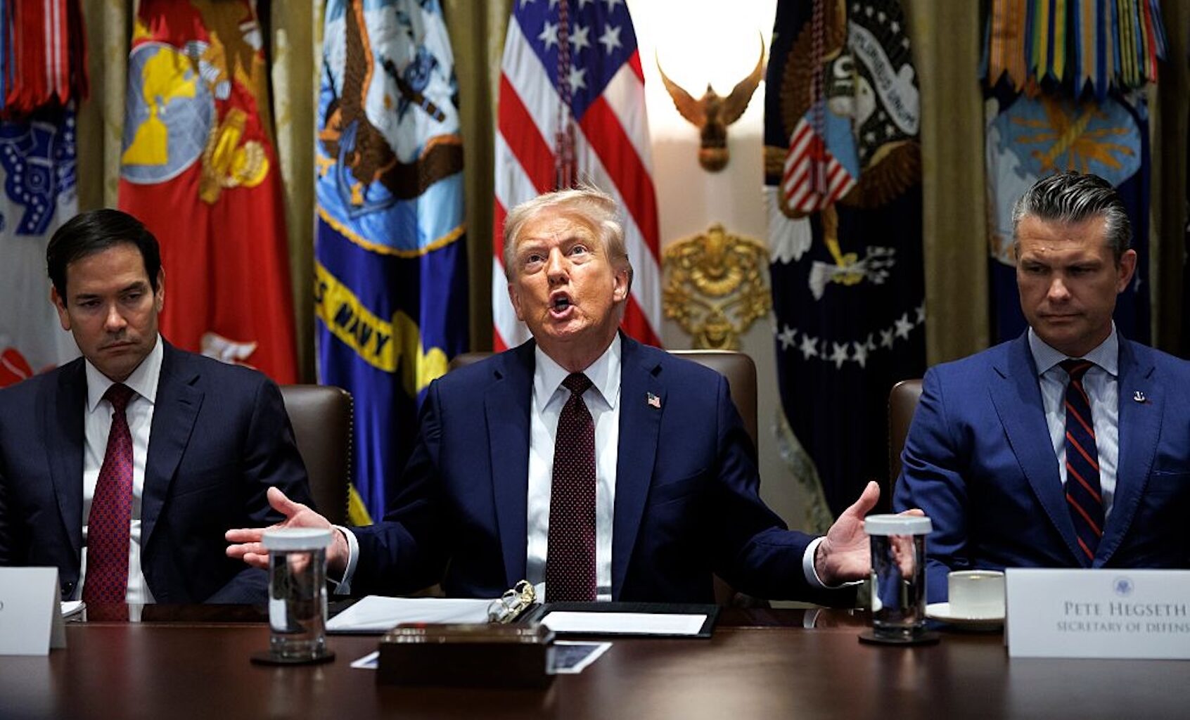 President Donald Trump speaks during a three-hour-and-seventeen-minute Cabinet meeting on Aug. 26, 2025, at the White House. (Tom Brenner for The Washington Post via Getty Images)