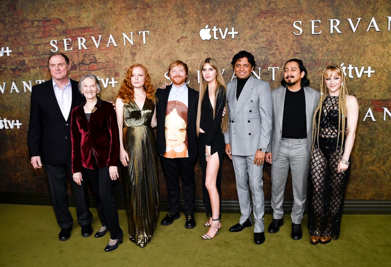 Boris McGiver, left, Barbara Kingsley, Lauren Ambrose, Rupert Grint, Nell Tiger Free, M. Night Shyamalan, Tony Revolori and Mathilde DeHaye