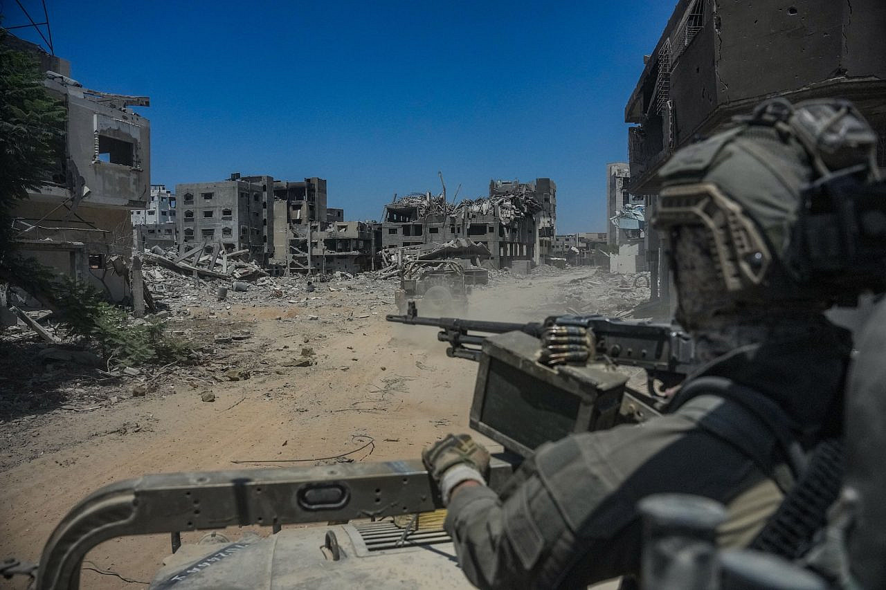 Israeli soldiers operating in Gaza city, July 28, 2024. (Erik Marmor/Flash90)