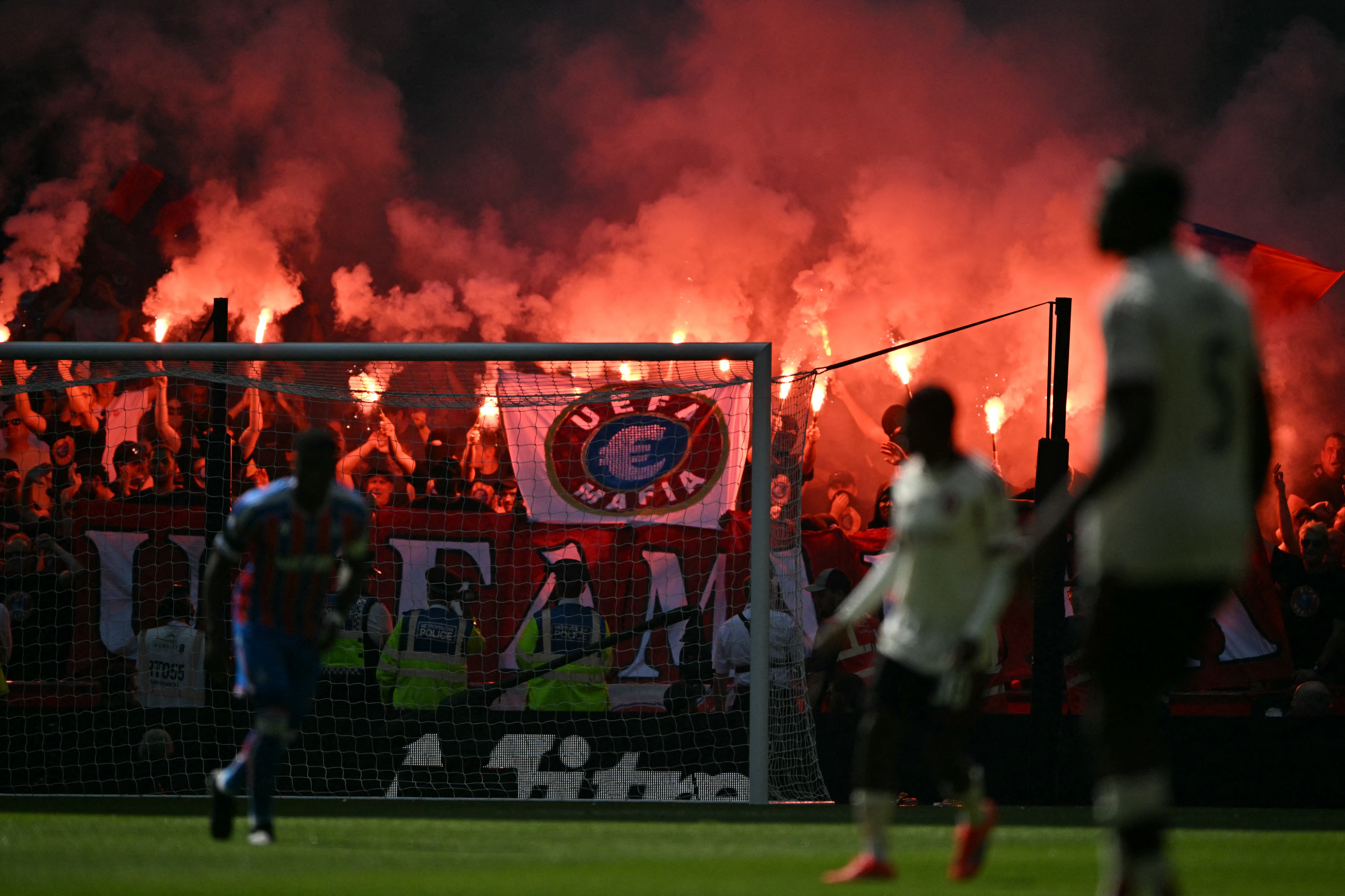Crystal Palace fans protested against Uefa’s decision during the Community Shield