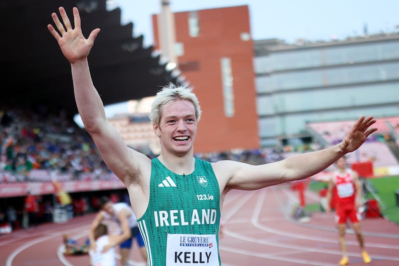 Ireland's Conor Kelly celebrates his victory in the 400m final in Tampere. Photograph: Maja Hitij/Getty Images for European Athletics