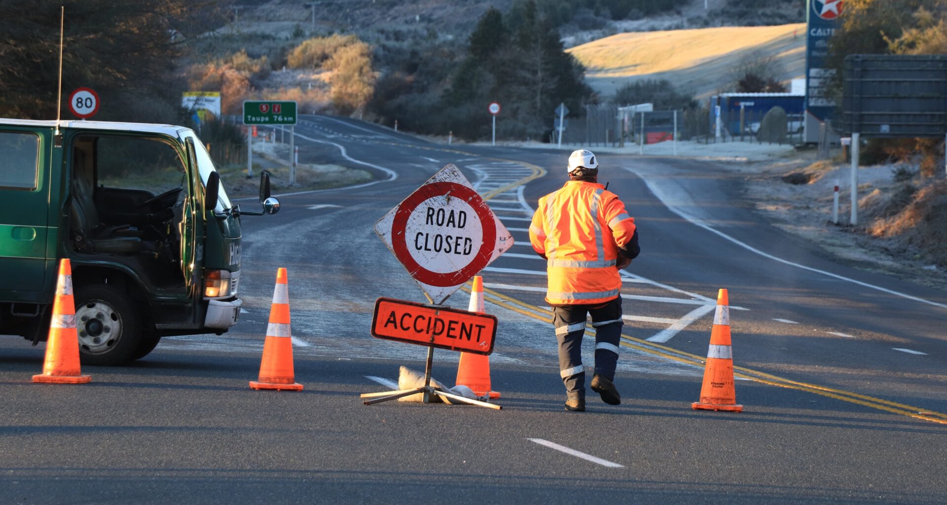 Cordon at the intersection of SH5 and Waipa State Mill Rd south of Rotorua after a fatal crash this morning. Photo / Ben Fraser