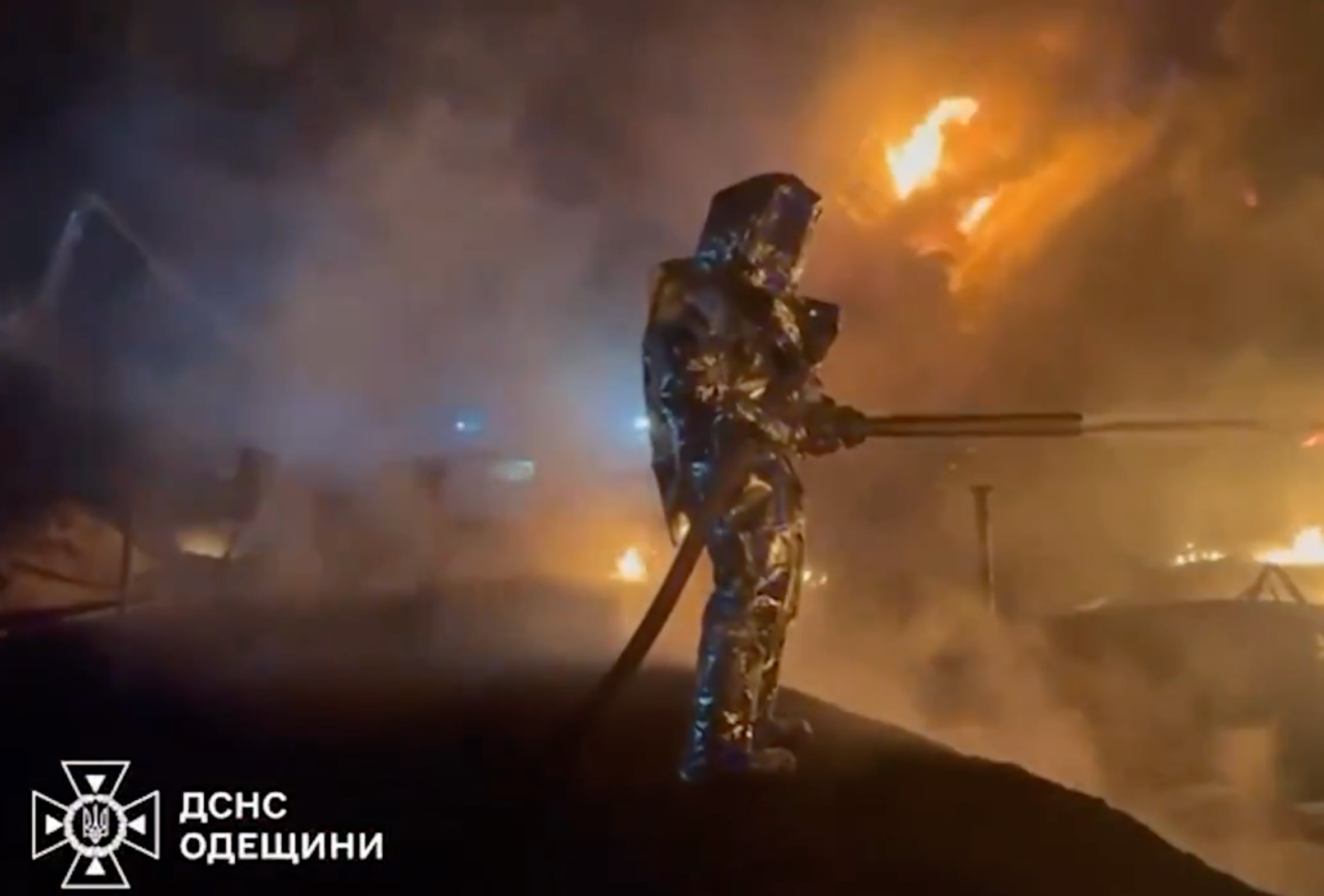 Firefighters in Odesa tackle the aftermath of overnight attacks by Russia