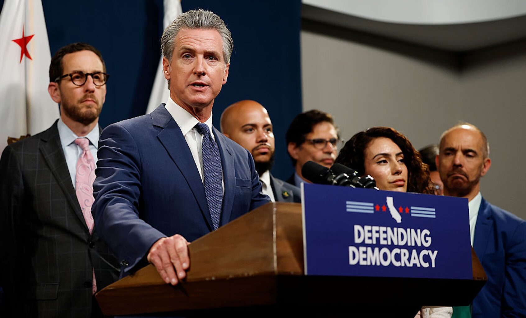 California Gov. Gavin Newsom holds a bill signing event after the state legislature passed a constitutional amendment referendum  to redraw the state’s congressional maps. (Justin Sullivan/Getty Images)