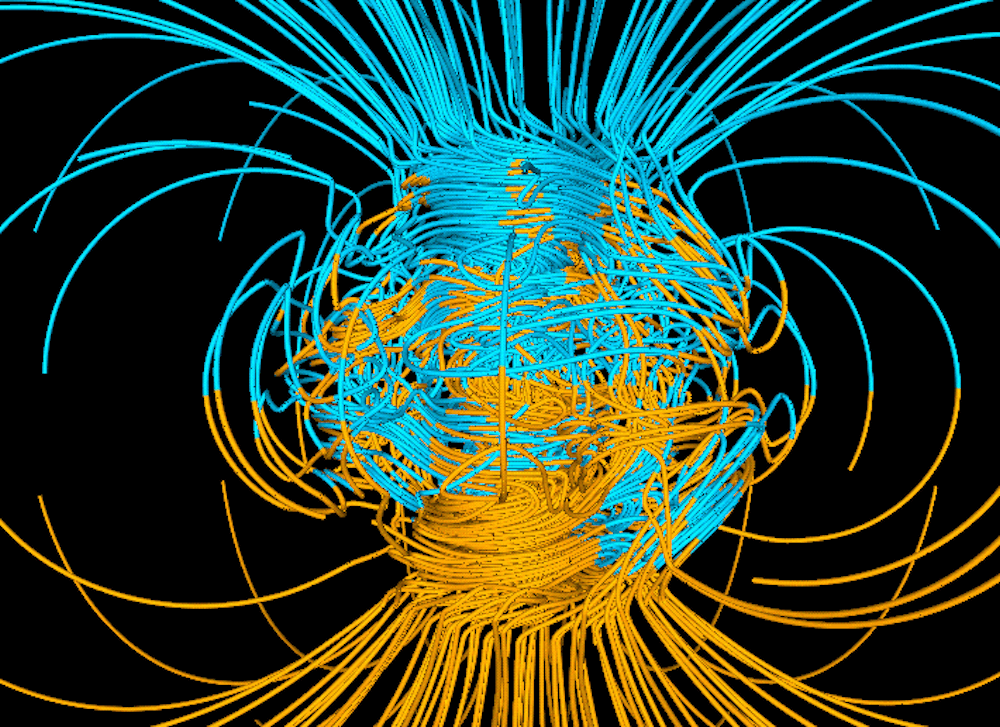 Computer simulation of Earth's field in a period of normal polarity between reversals