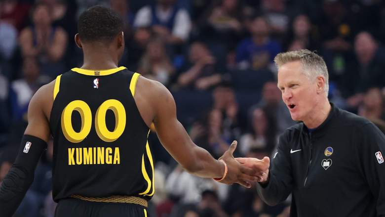 Warriors coach Steve Kerr and Jonathan Kuminga