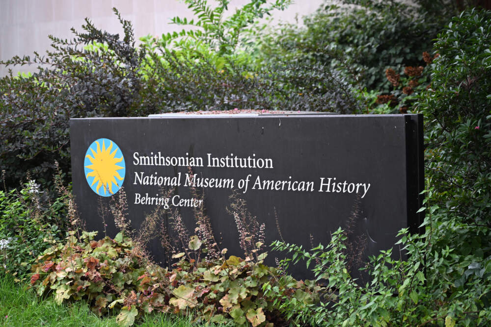A sign is seen outside of the Smithsonian National Museum of American history on August 13, 2025 in Washington, DC. The Smithsonian Institution said Wednesday that it was reviewing a White House letter announcing a probe of content at several museums for "divisive or partisan narratives." (Alex Wroblewski/AFP via Getty Images)
