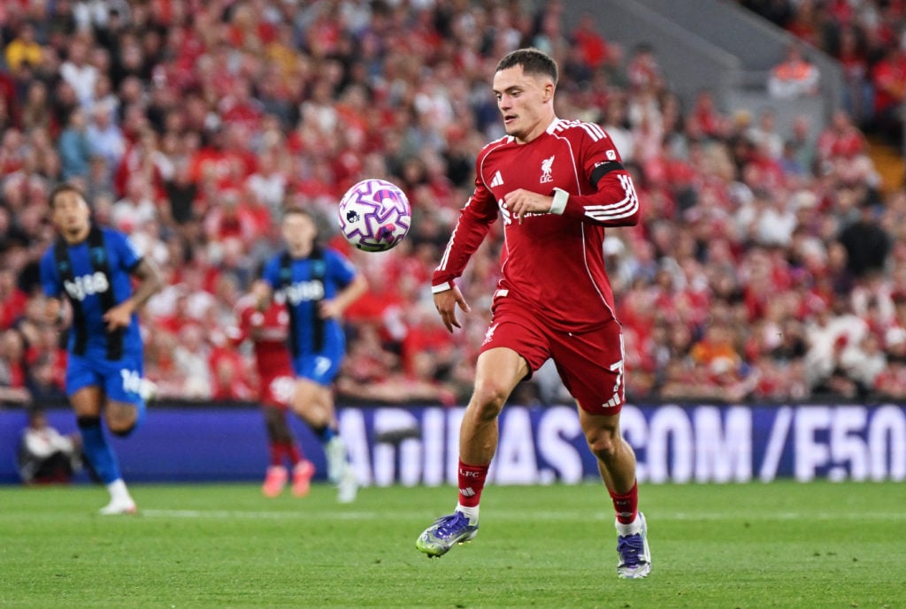 Florian Wirtz controls the ball during Liverpool's Premier League match against Bournemouth at Anfield