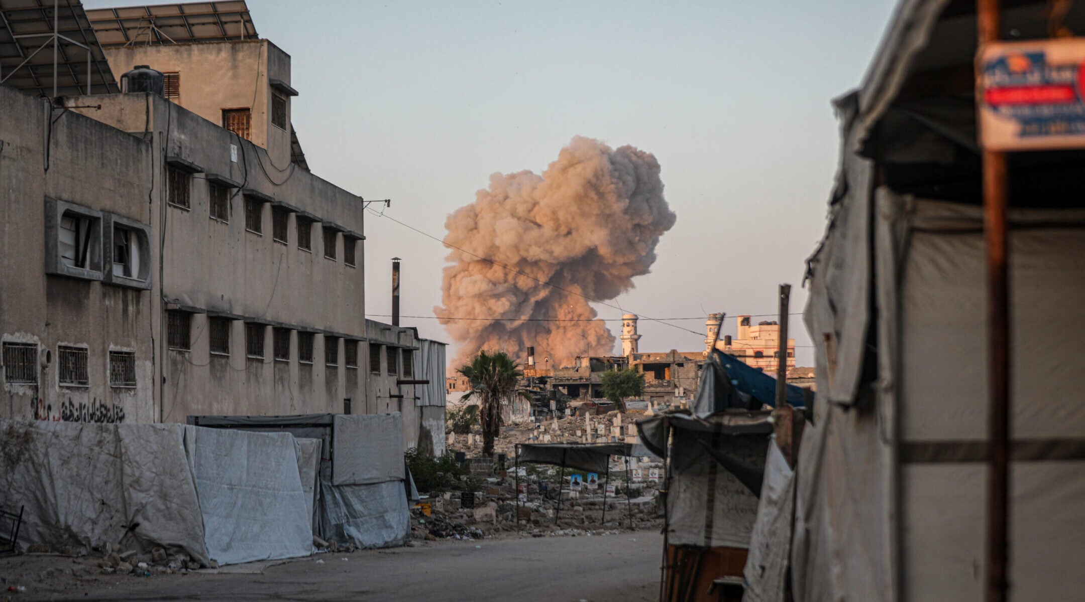 Smoke and dust rise over residential areas during Israeli army operations in Gaza City, Gaza, Aug. 25, 2025.