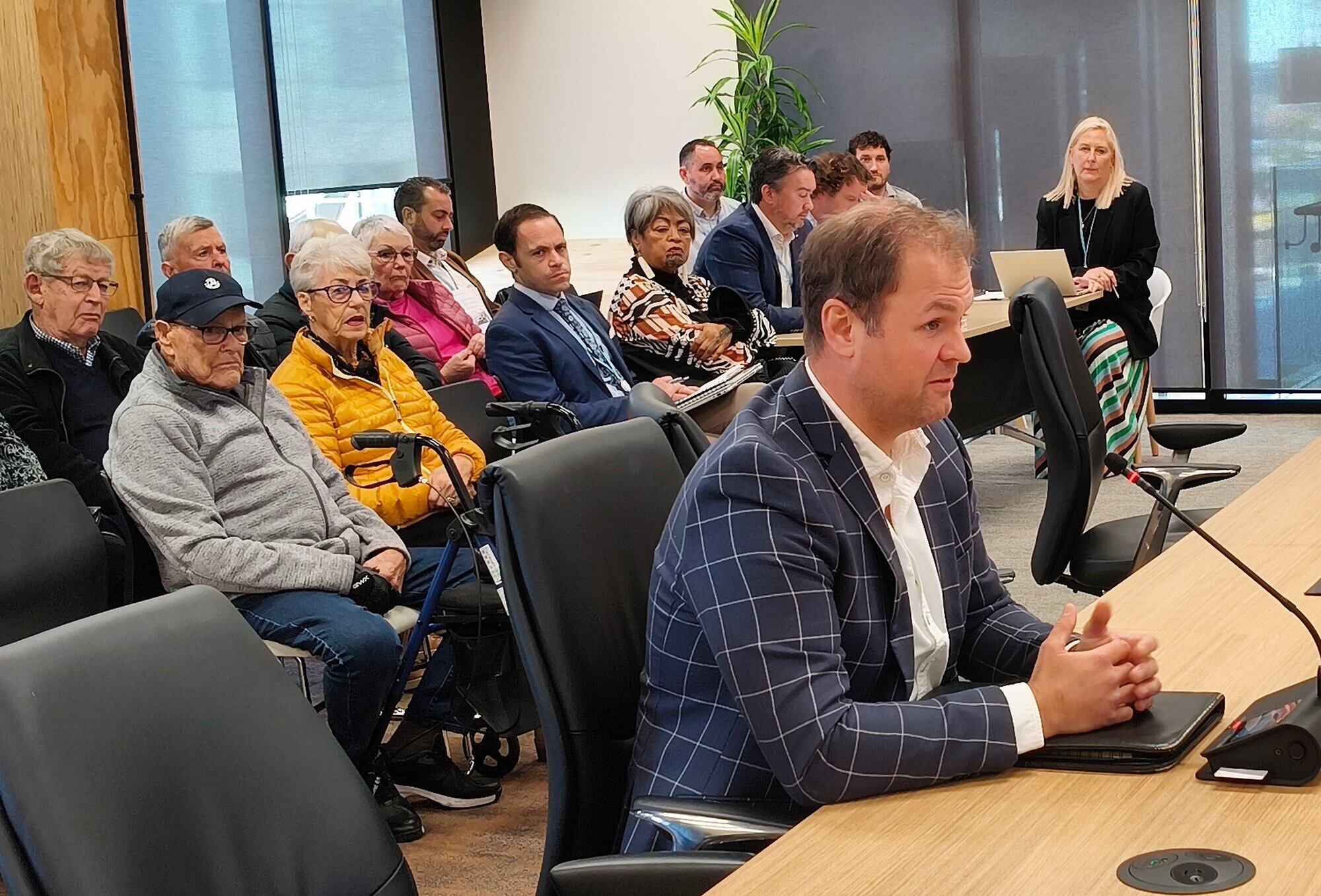 Harbour Drive resident Matt McHardy sharing his concerns about behaviour on his street at a Tauranga City Council meeting in July. Photo / Alisha Evans