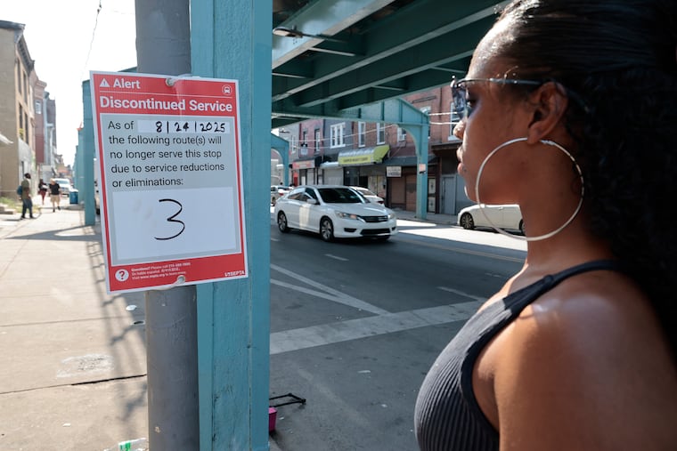 Kensington community activist Nicole Moy discovers a SEPTA discontinued service notice.