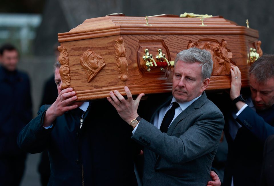 CRACKS: Paddy at his mum’s funeral while wife Cat stayed in London to host This Morning with Ben Shepherd (below)