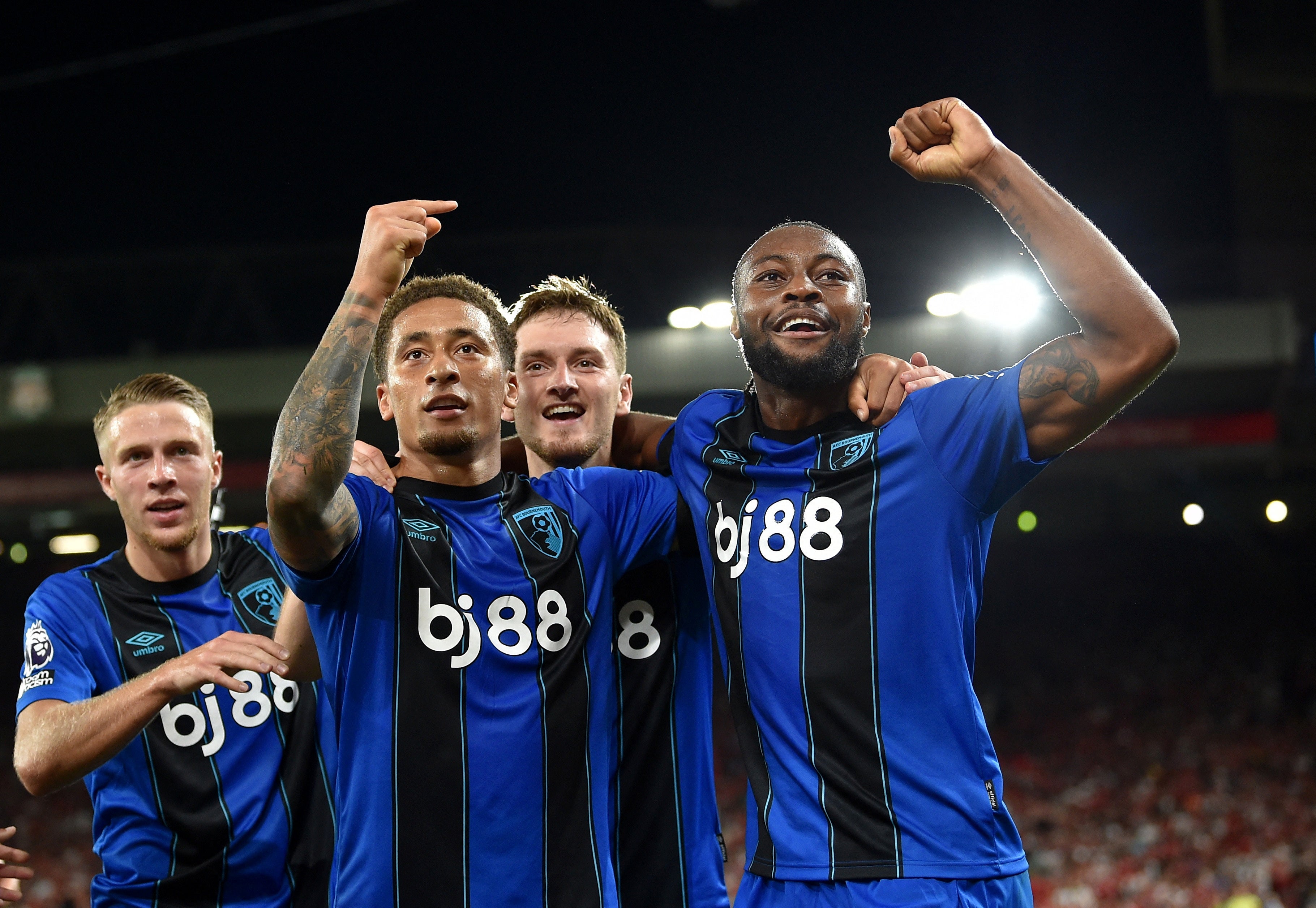 Marcus Tavernier with Antoine Semenyo after the latter’s second goal