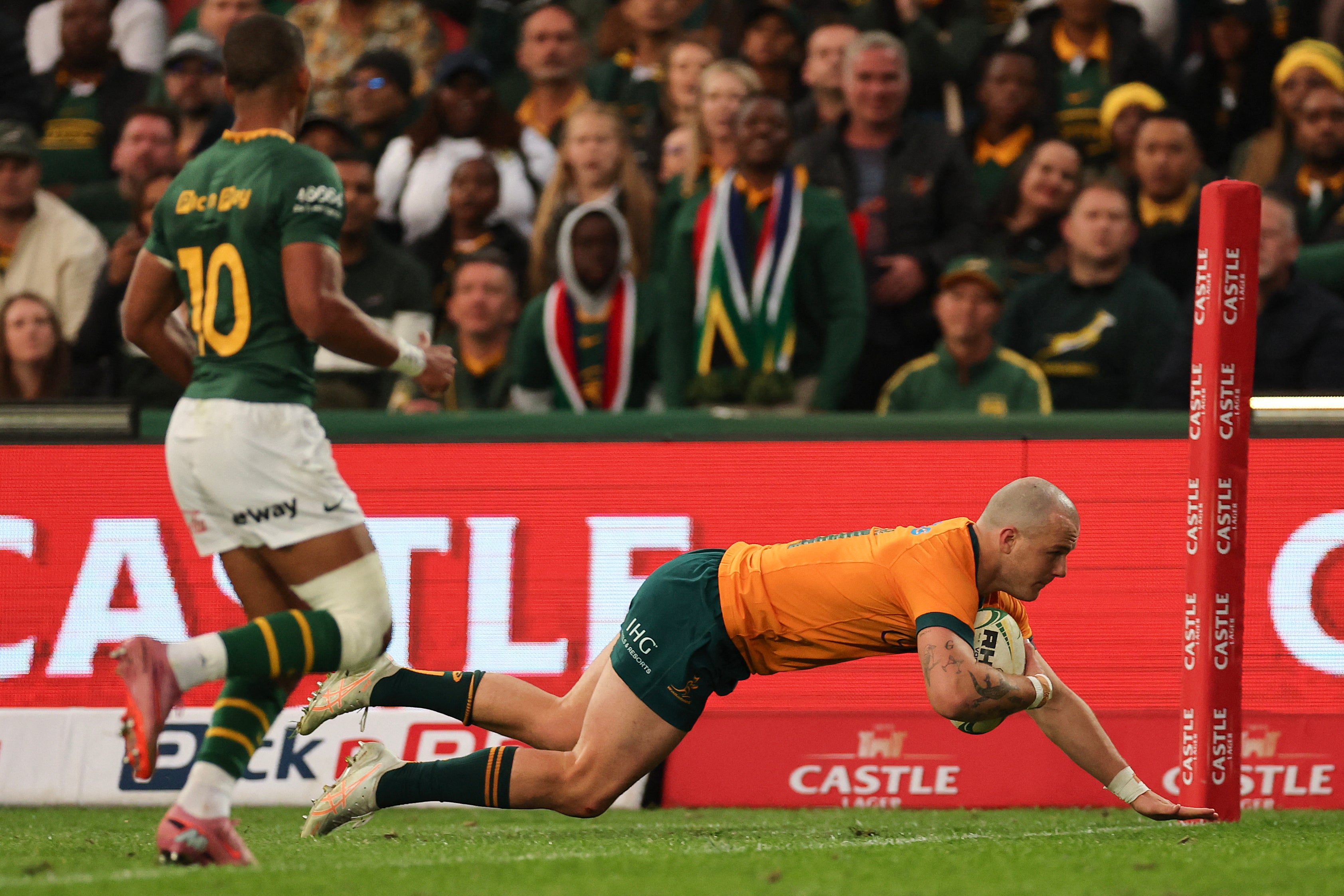 Australia wing Dylan Pietsch goes over in the corner