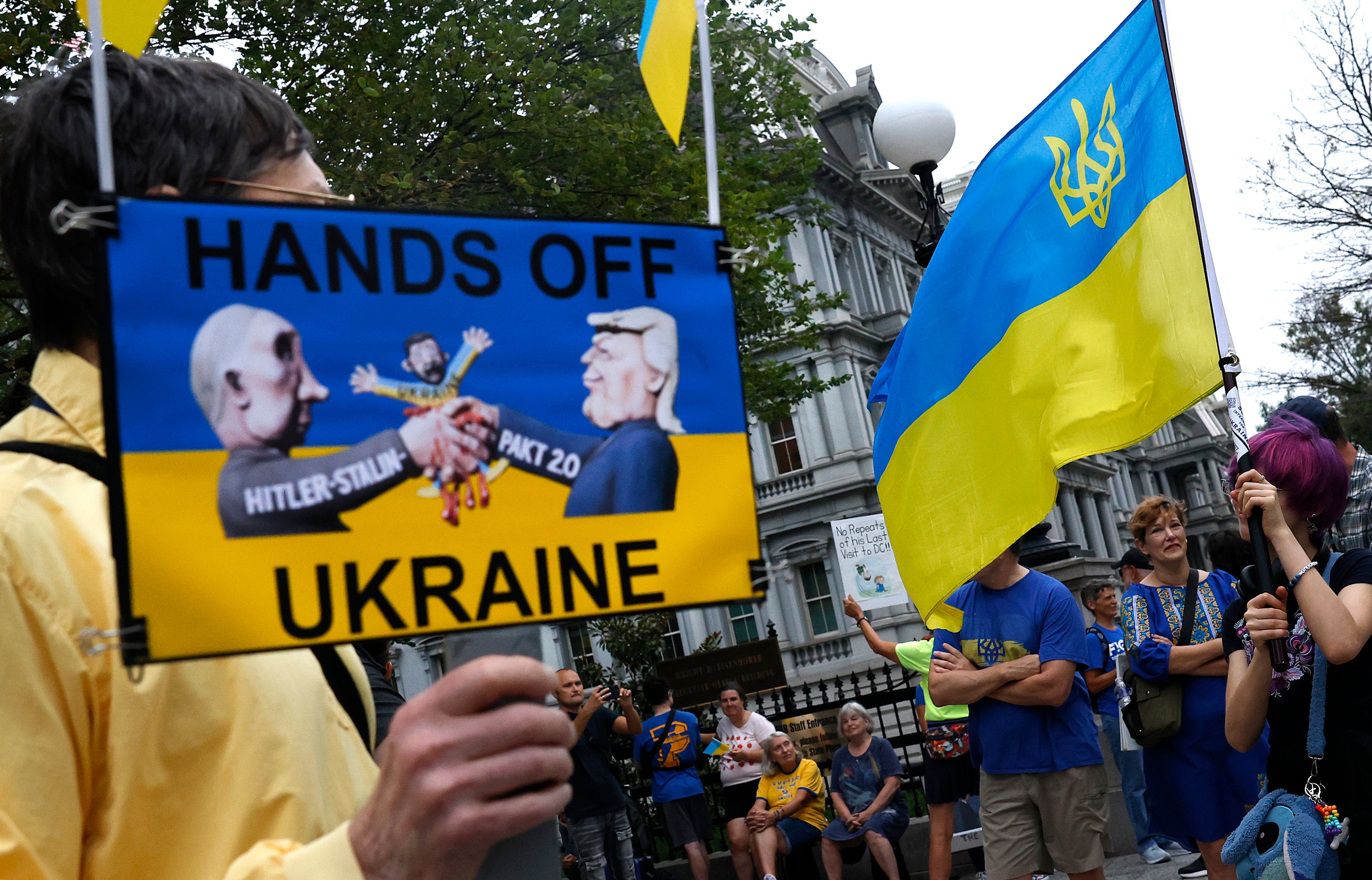 Pro-Ukraine demonstrators gather near the White House in Washington, D.C., on Monday morning