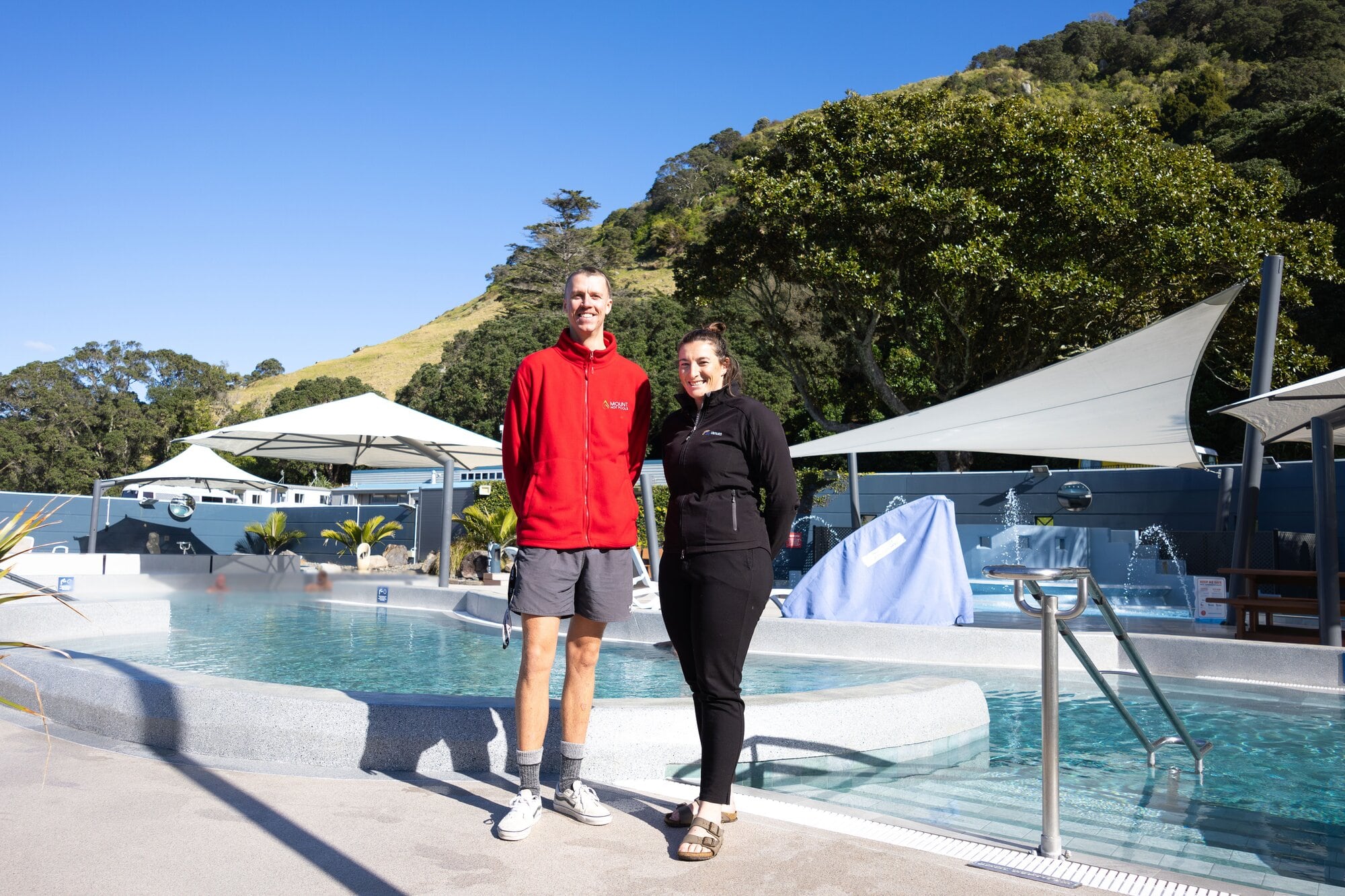 Mount Hot Pools aquatic supervisor Charlie Watts and assistant aquatics manager Letitia Sheehan.