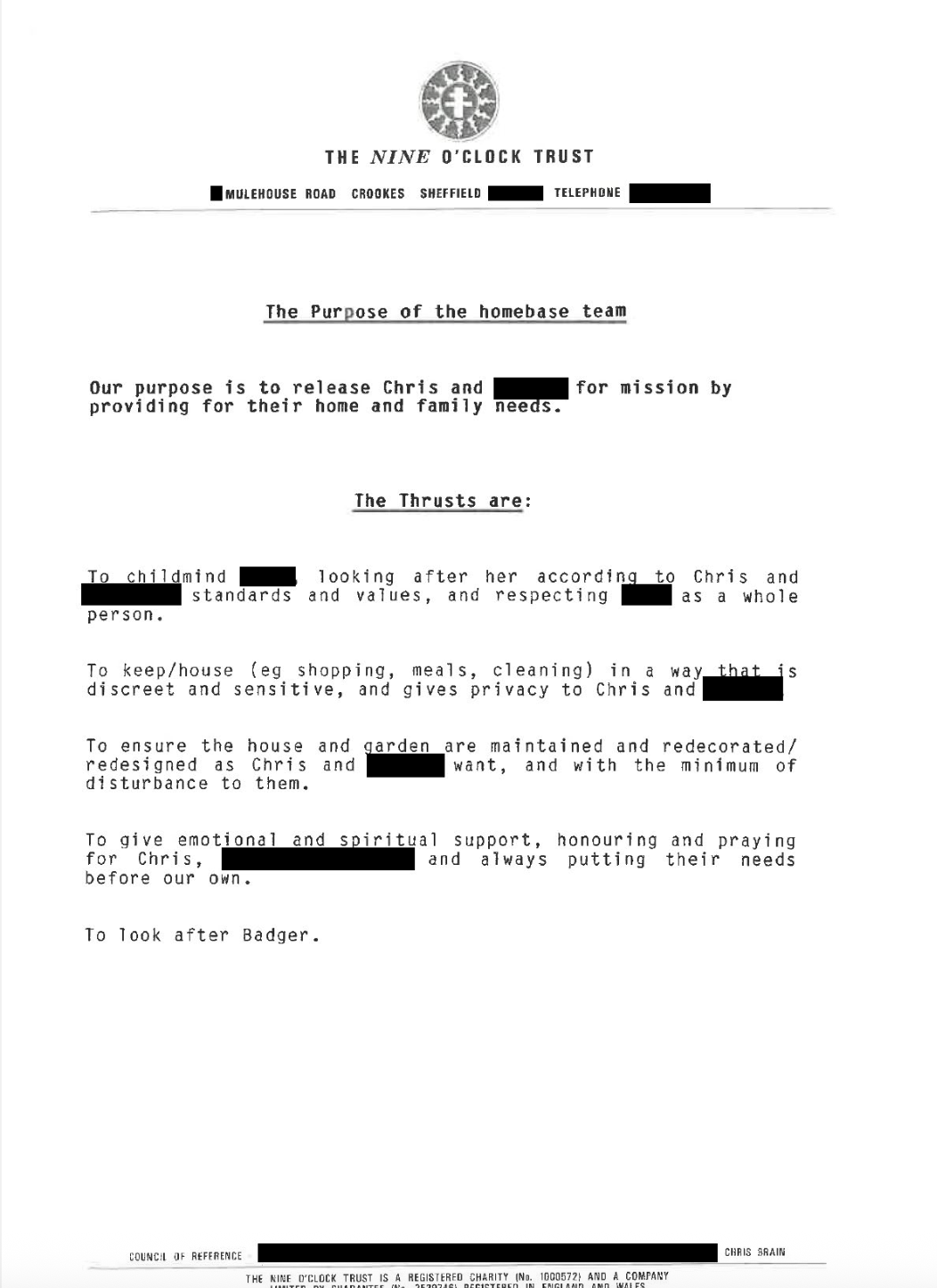 Instructions for the 'homebase team' - who attended to Christopher Brain's every need - were shown to jurors at Inner London Crown Court