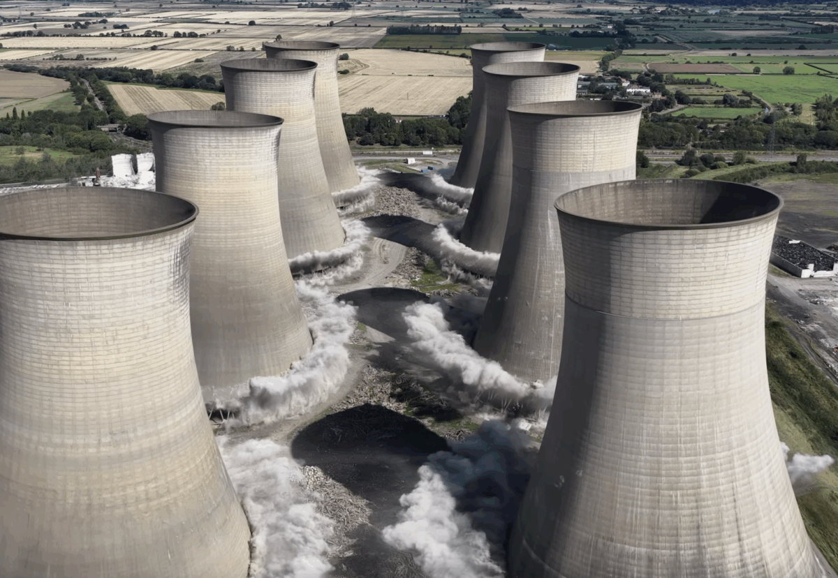 Demolition record as eight cooling towers come down