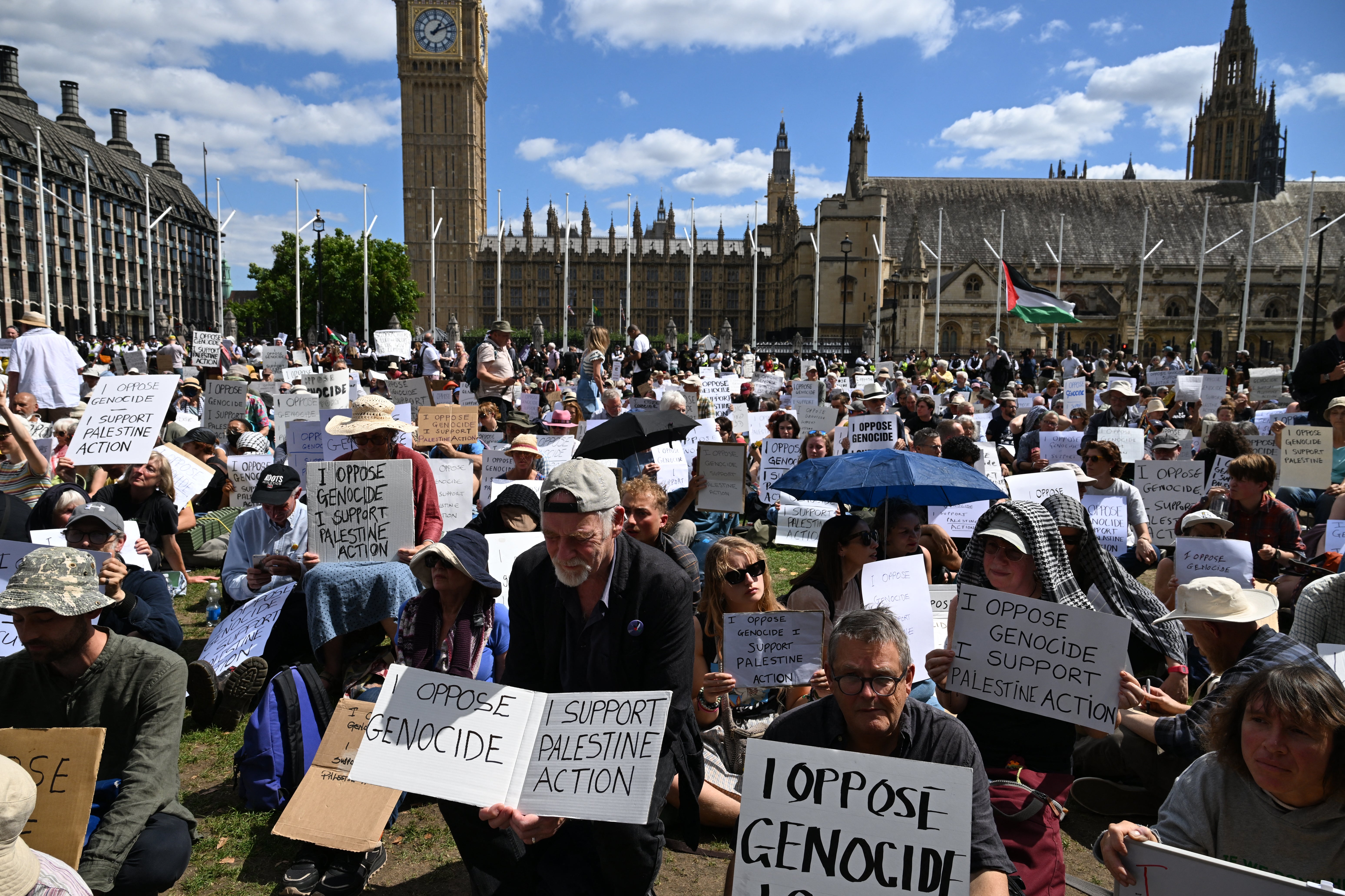 More than 500 people were arrested in Parliament Square for holding signs supporting Palestine Action earlier this month