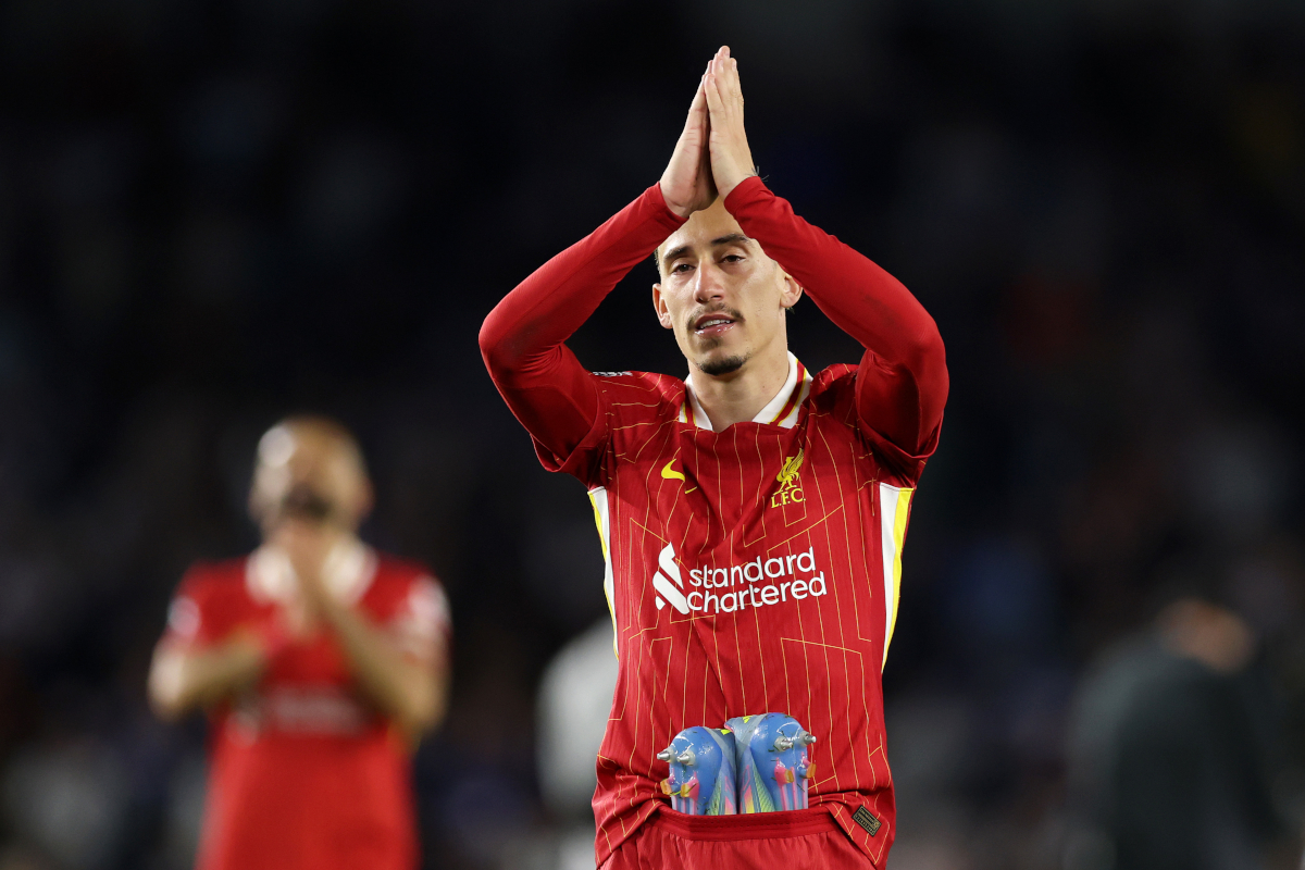 BRIGHTON, ENGLAND - MAY 19: Kostas Tsimikas of Liverpool acknowledges the fans after the Premier League match between Brighton & Hove Albion FC and Liverpool FC at Amex Stadium on May 19, 2025 in Brighton, England. (Photo by Julian Finney/Getty Images)