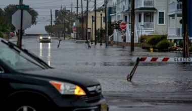 Some intersections are flooded as high tide arrives in Ocean City one evening in 2022.