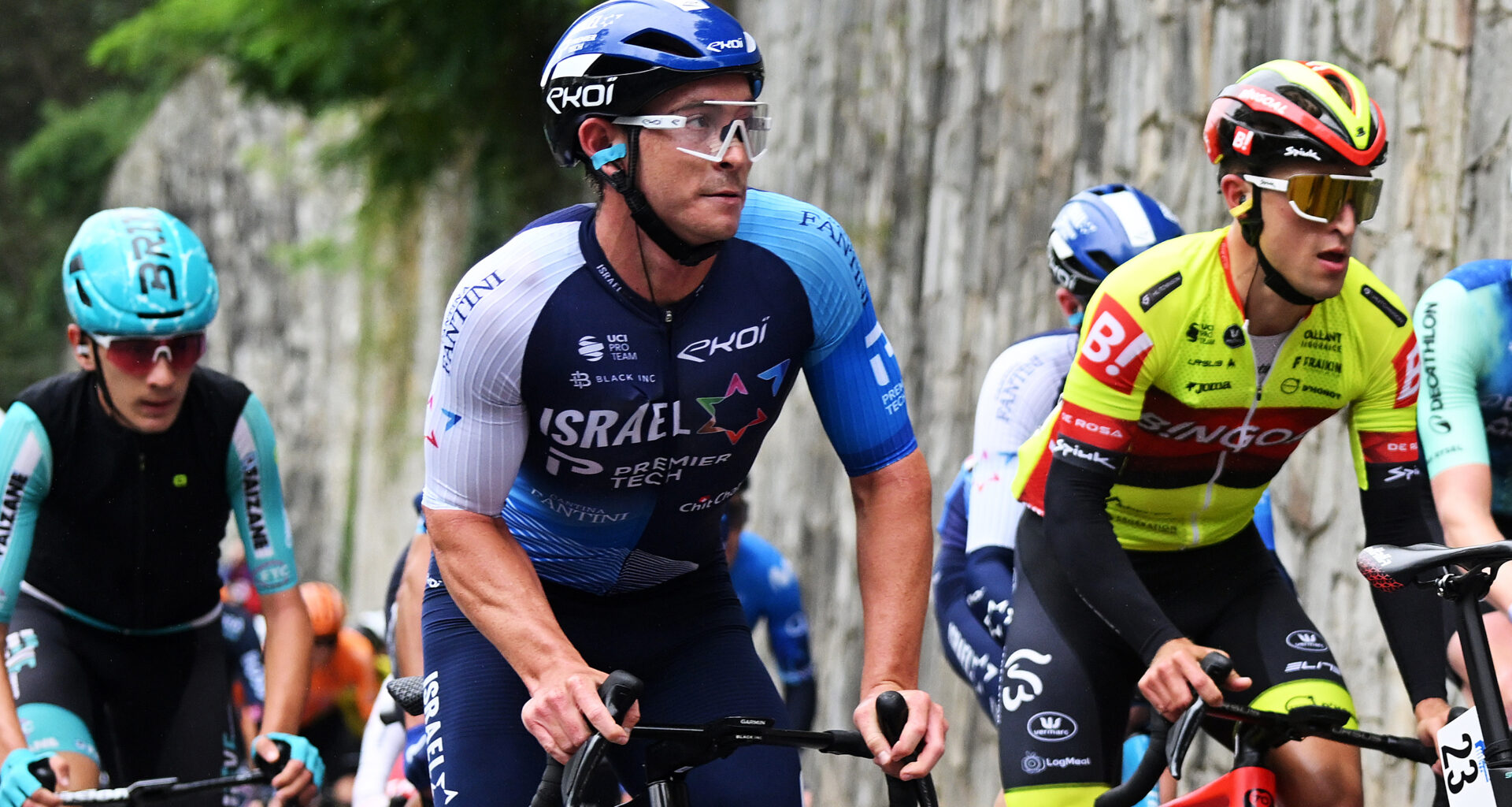 LEGNANO, ITALY - OCTOBER 07: (L-R) Brady Gilmore of Australia and Team Israel-Premier Tech, Clement Champoussin of France and Team Arkea-B&amp;B Hotels and Simone Consonni of Italy and Team Lidl - Trek compete during the 105th Coppa Bernocchi 2024 a 174.34km one day race from Legnano to Legnano on October 07, 2024 in Legnano, Italy. (Photo by Dario Belingheri/Getty Images)