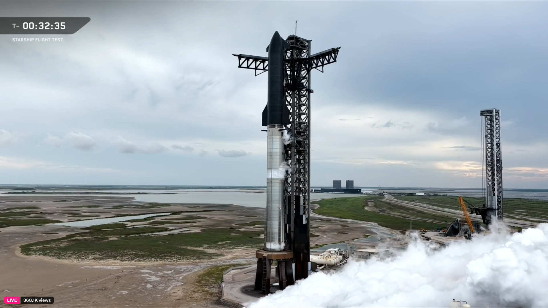 SpaceX's tenth Starship flight test rocket is fueled for launch on Aug. 25, 2025.