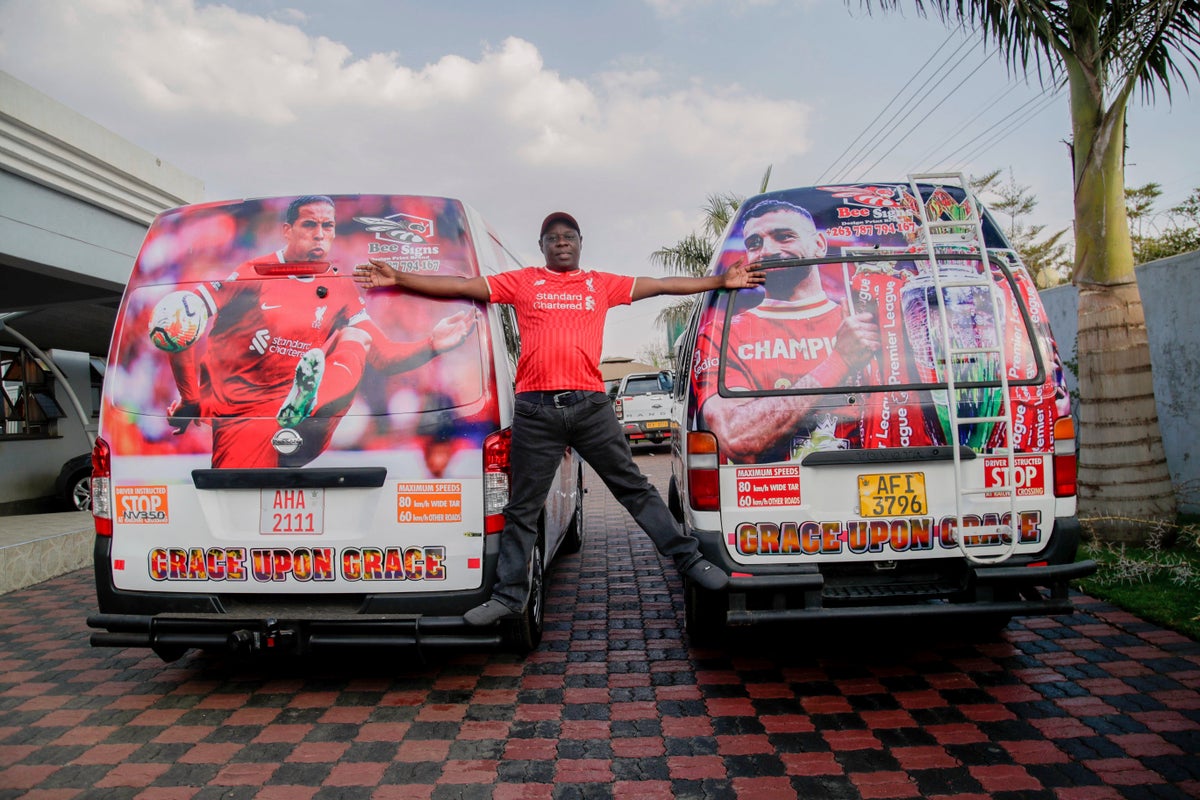 Photos of taxi drivers in Zimbabwe showing off team colors for the Premier League soccer season