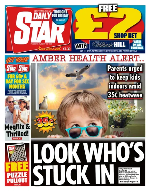 "Look who's stuck in" reads the headline on the front page of the Daily Star.