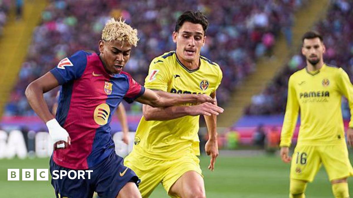 Barcelona's Yamine Yamal competing for the ball with Villarreal's Sergi Cardona during a La Liga match last season.