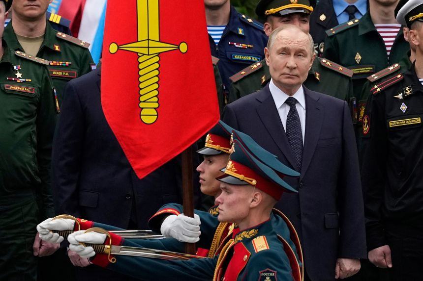 Russian President Vladimir Putin attends a wreath-laying ceremony marking the 84th anniversary of the Nazi German invasion into the Soviet Union, in Moscow on June 22.