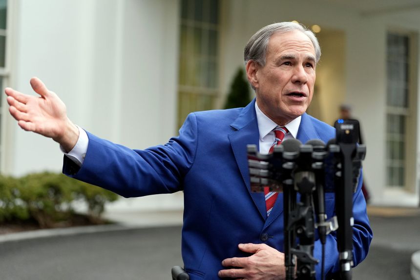 Texas Gov. Greg Abbott speaks to reporters outside the West Wing of the White House, on February 5.